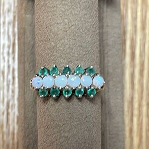 Elegant 925 Sterling Silver, Emerald and Opal Gemstone Ring